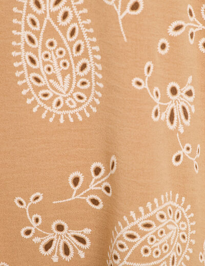 Robe évasée manches courtes camel femme