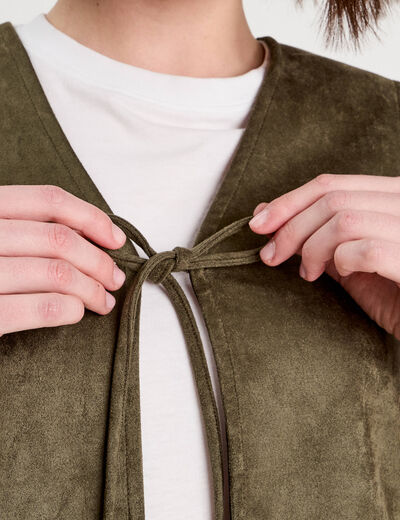 Veste suédine nouée vert kaki femme