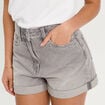 Short mom taille haute en jean denim gris femme