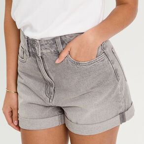 Short mom taille haute en jean denim gris femme