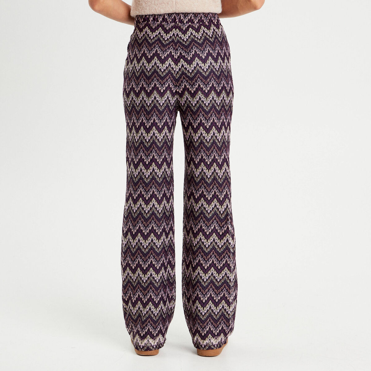 Pantalon large ajour&eacute; violet femme