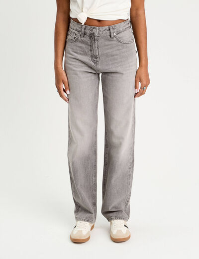 Jeans droit 5 poches denim gris femme