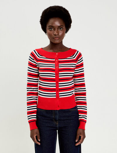 Gilet col bateau rouge femme