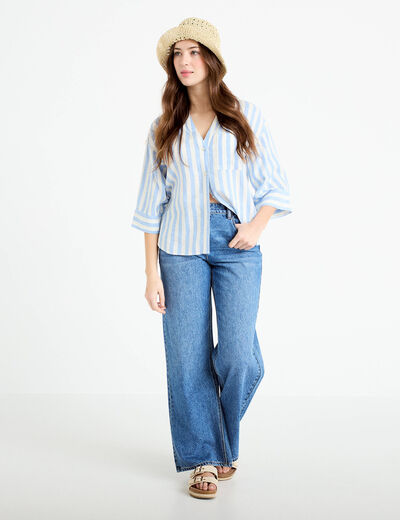 Blouse col V manches 3/4 bleu pastel femme