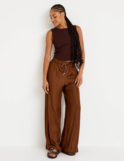 Pantalon large taille standard marron femme