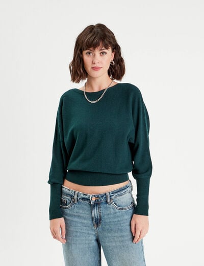 Pull manches chauves-souris vert foncé femme
