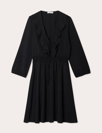 Robe évasée avec volants noir femme