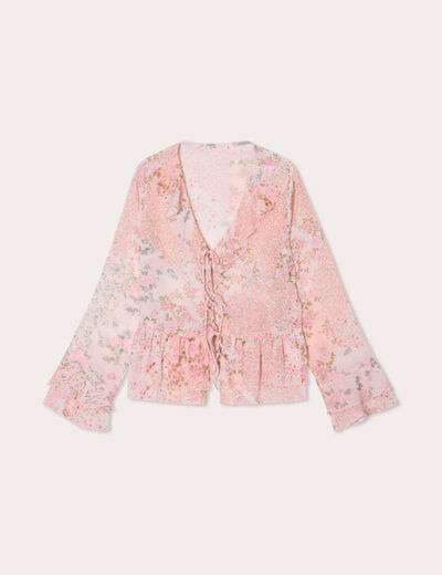 Blouse nouée manches longues rose pastel femme