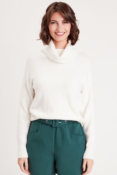 Pull avec col roulé ecru femme