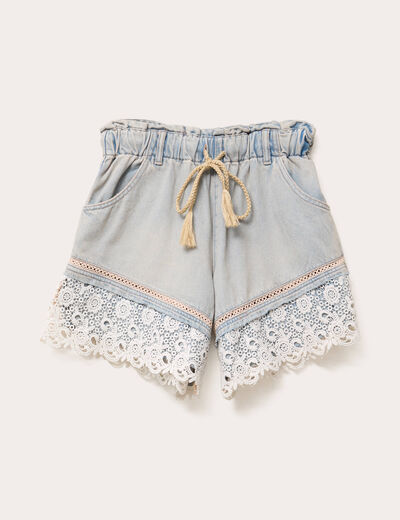 Short flare dentelle en jean denim double stone femme