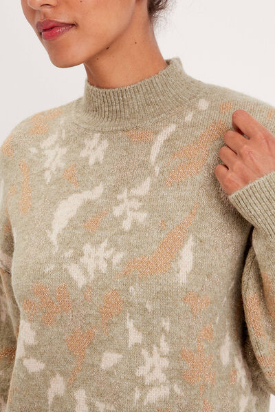 Pull avec col montant vert kaki femme
