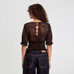 Blouse manches courtes smockée marron foncé femme