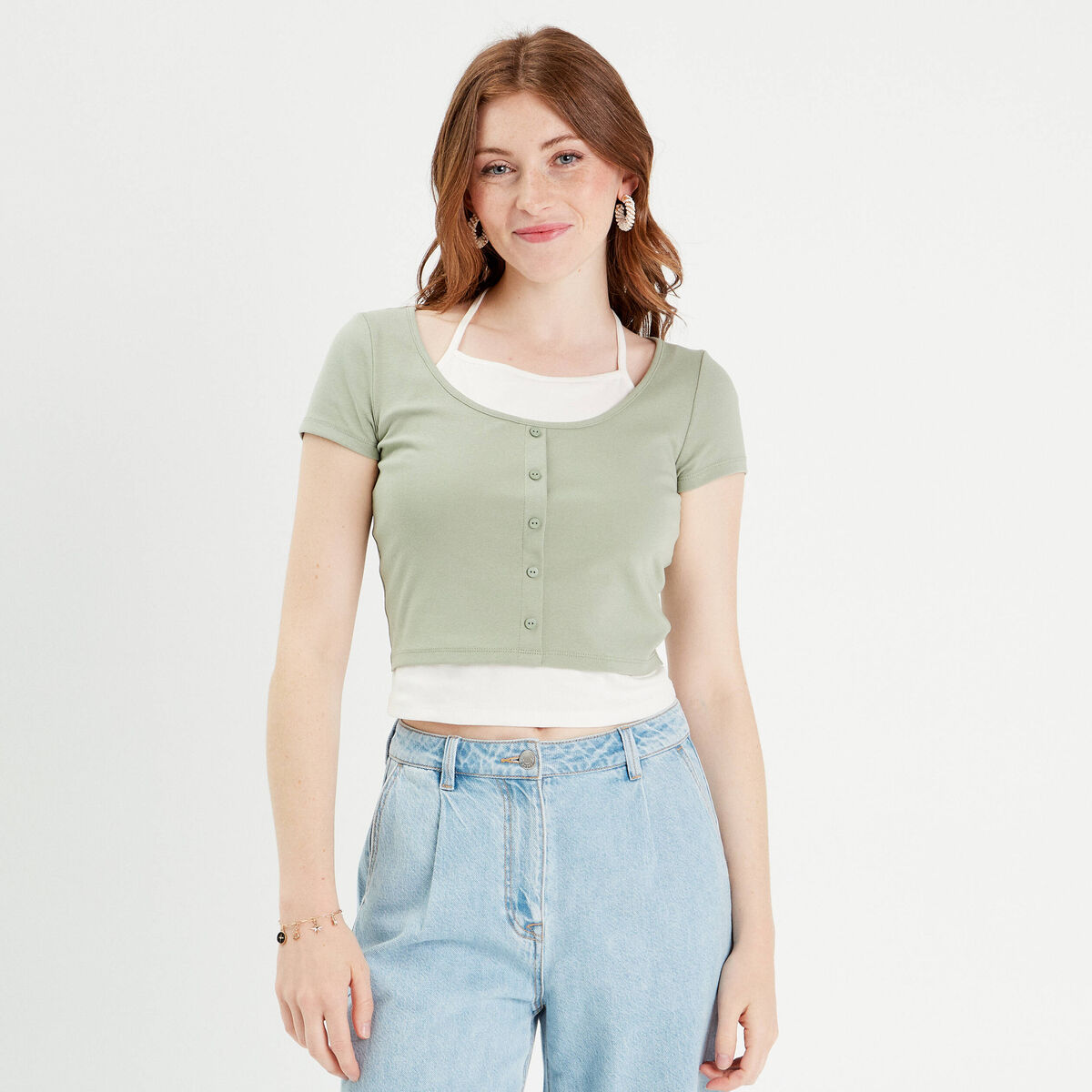 T-shirt 2-en-1 vert pastel femme