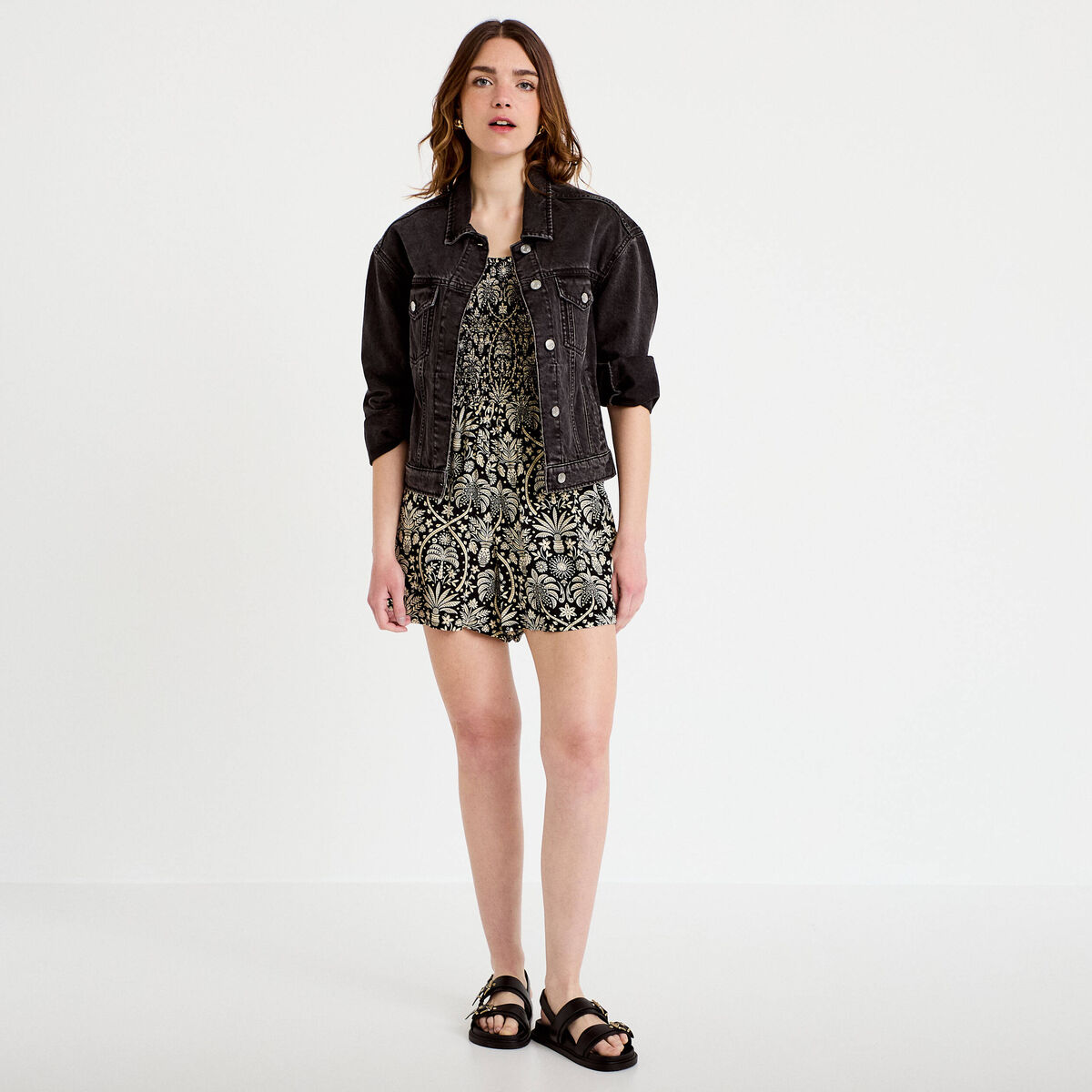 Combishort coupe large noir femme