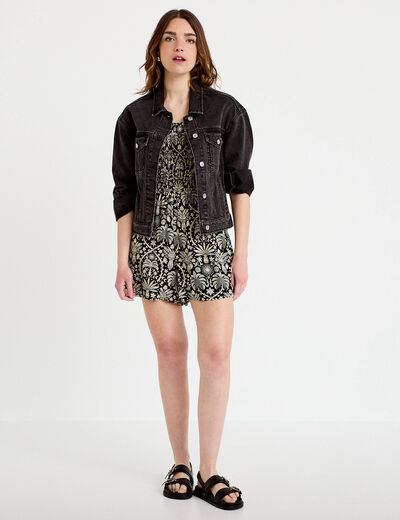 Combishort coupe large noir femme