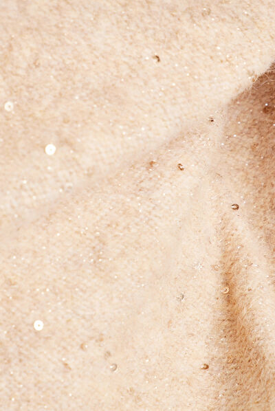Pull manches longues sequins beige femme