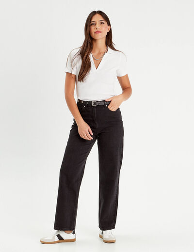 Polo manches courtes côtelé ecru femme