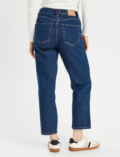 Jeans droit cropped taille haute denim brut femme