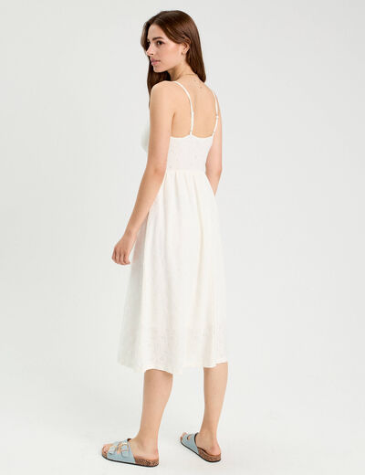 Robe longue évasée ajourée ecru femme