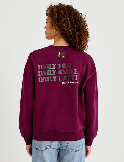 Sweat droit manches longues violet fonc&eacute; femme