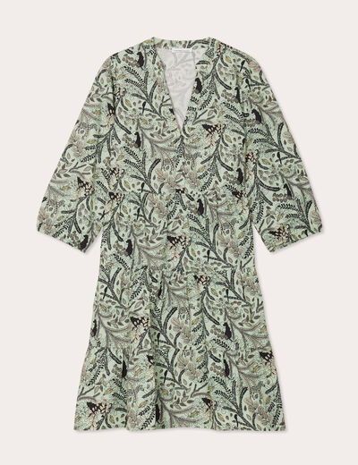 Robe évasée manches 3/4 bleu femme