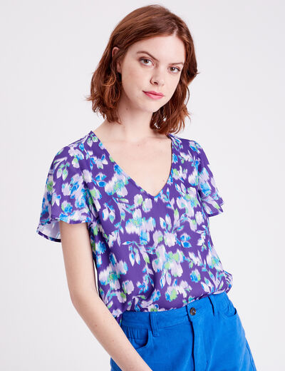Blouse manches courtes imprimé violet femme