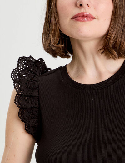 Débardeur volants brodés noir femme