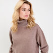 Sweat col roul&eacute; manches longues terracotta femme