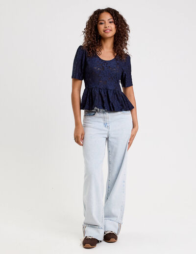 Blouse manches courtes bleu foncé femme