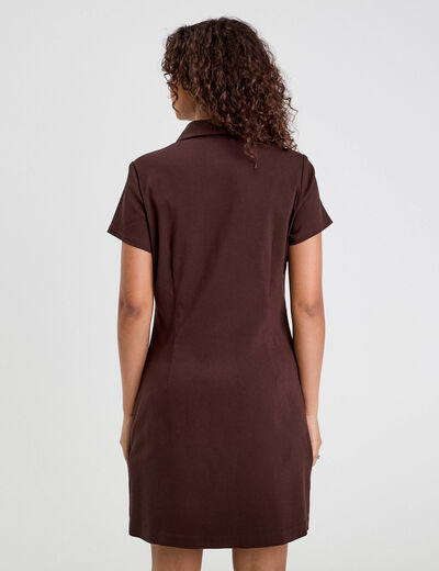 Robe droite boutonnée marron foncé femme