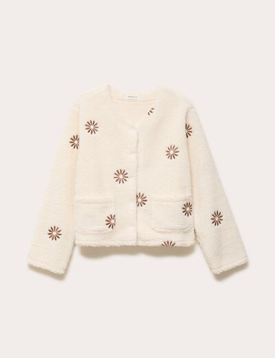 Gilet brod&eacute; effet polaire blanc femme