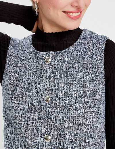 Robe cintrée ceinturée tweed bleu femme