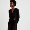 Robe courte &eacute;vas&eacute;e col v manches longues noir femme