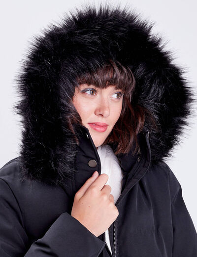Doudoune droite ceinturée noir femme