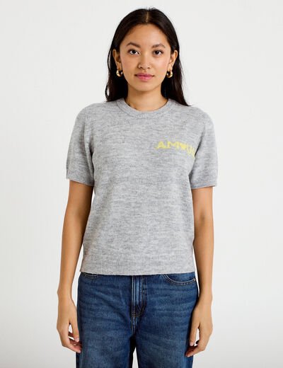 Pull ample manches courtes gris clair femme