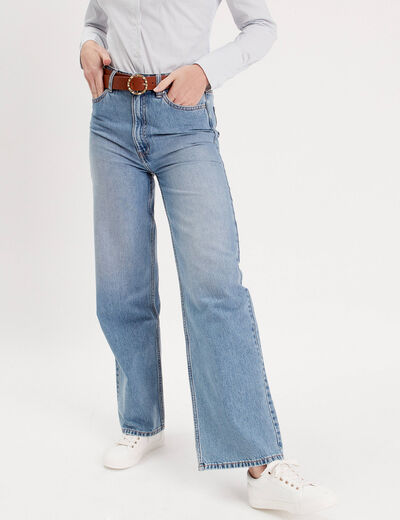 Jeans wide leg taille haute denim double stone femme