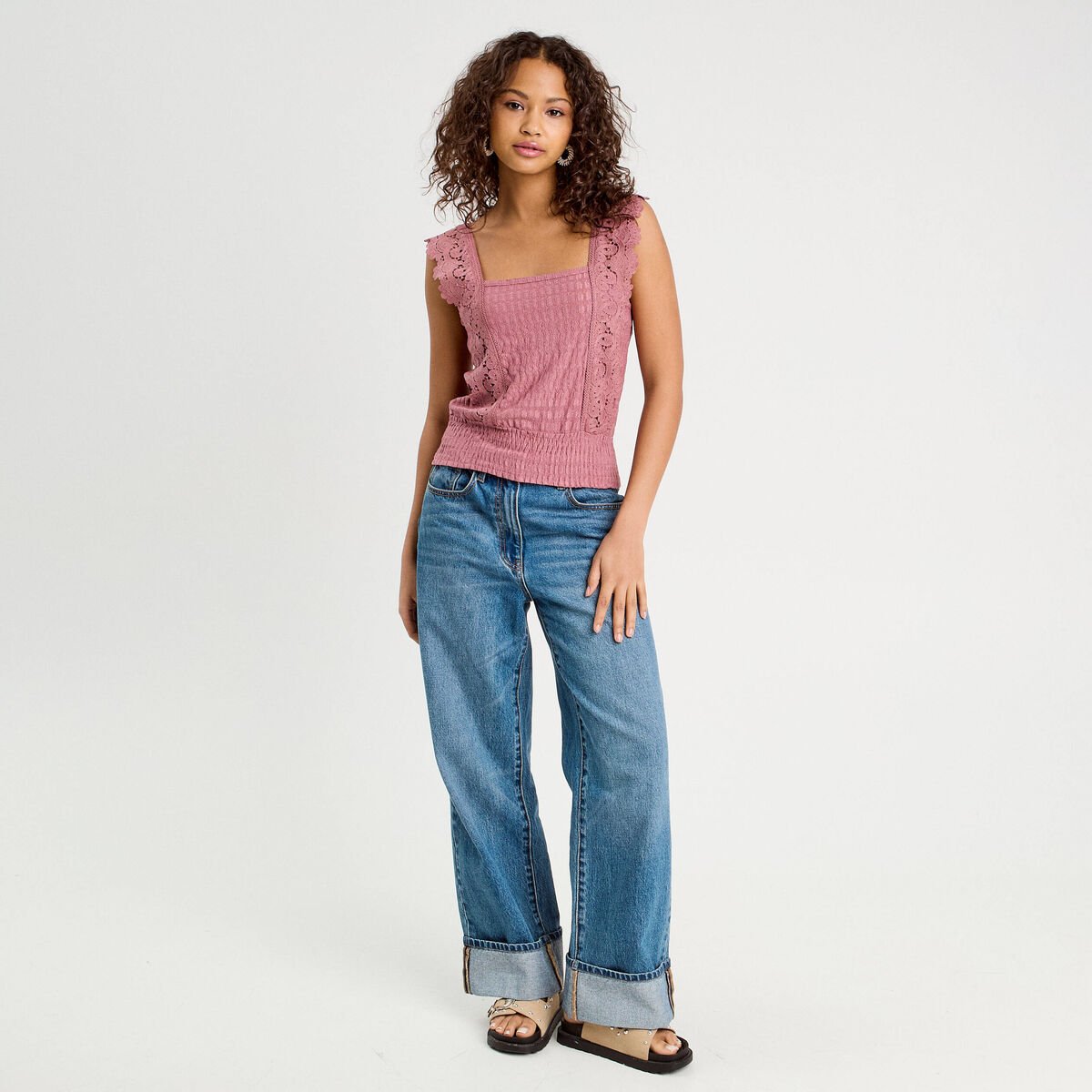 Blouse bretelles fines vieux rose femme