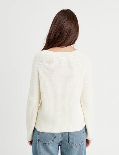Pull avec boutons épaules ecru femme