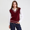 Pull 2-en-1 col en V rouge foncé femme