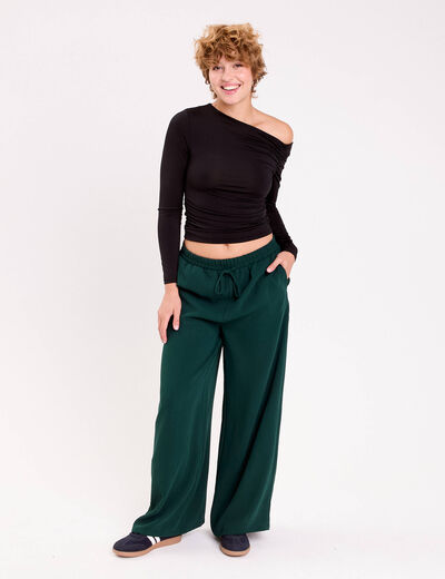 Pantalon large vert fonc&eacute; femme