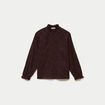 Blouse ample col montant manches longues marron fonc&eacute; femme