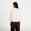 Pull oversize brod&eacute; manches longues ecru femme