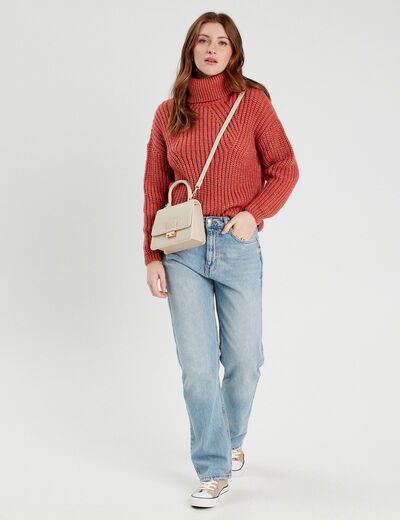 Pull avec col roulé vieux rose femme