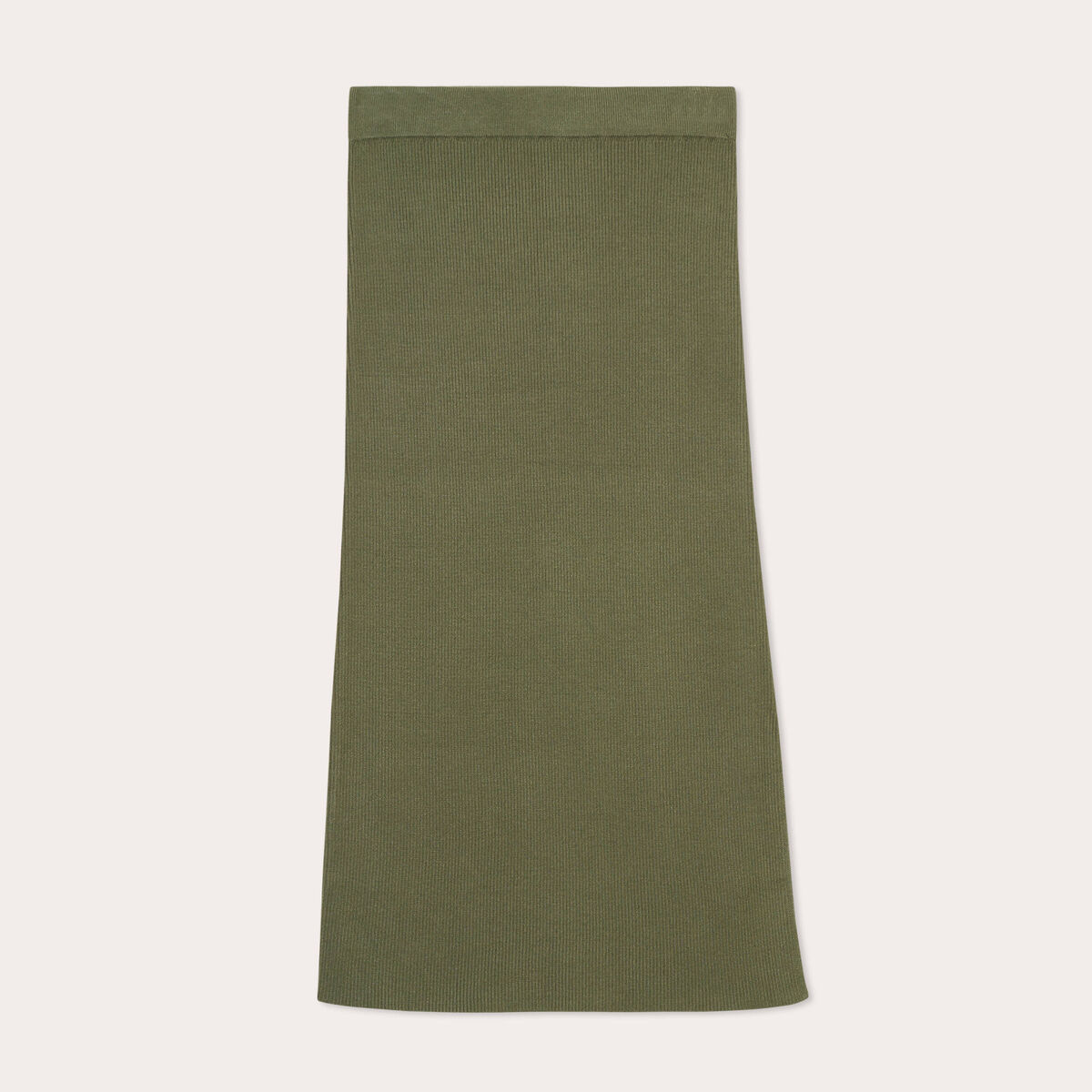 Jupe tricot midi droite vert kaki femme