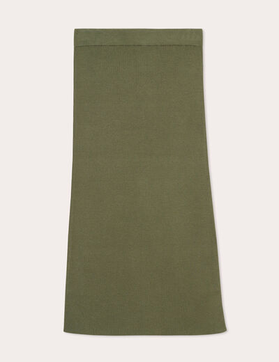 Jupe tricot midi droite vert kaki femme