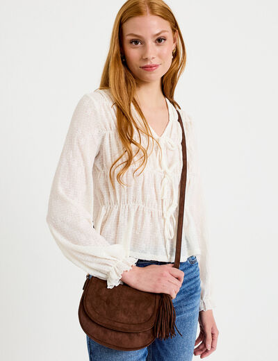 Sac aspect daim marron fonc&eacute; femme