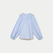 Blouse ample col v manches longues bleu femme