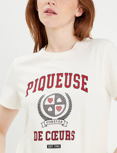 T-shirt manches courtes ecru femme