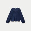 Blouse col rond manches longues bleu fonc&eacute; femme