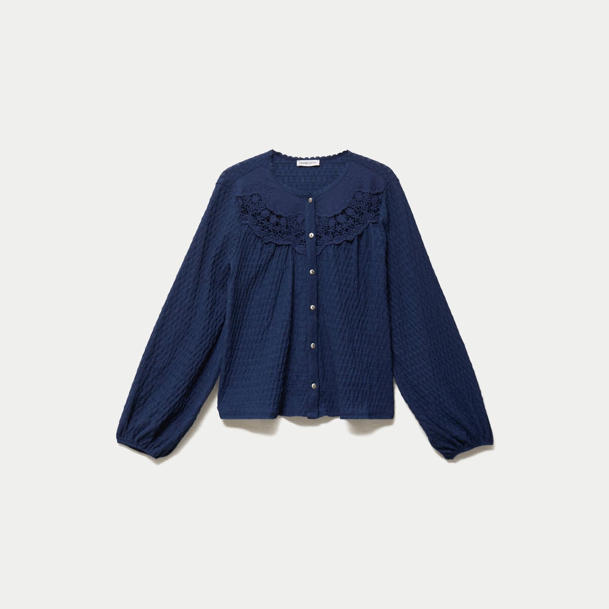 Blouse col rond manches longues bleu fonc&eacute; femme